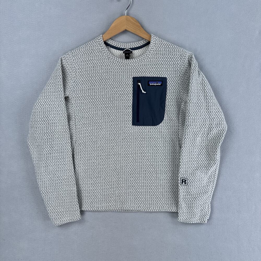 Patagonia R1 Air Pullover Womens Medium Gray Chevron Fleece Crewneck Pocket